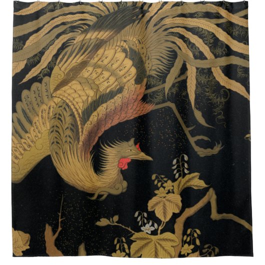 Golden Rooster Bird Japans Classic Antiek Douchegordijn (Voorkant)