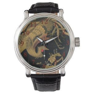 Golden Rooster Bird Japans Classic Antiek Horloge