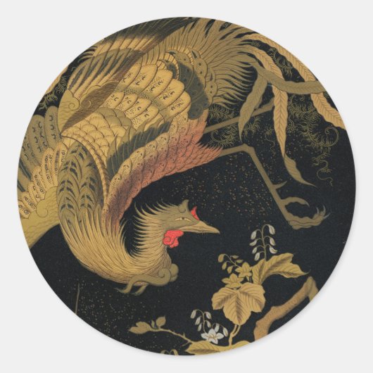 Golden Rooster Bird Japans Classic Antiek Ronde Sticker (Voorkant)