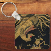 Golden Rooster Bird Japans Classic Antiek Sleutelhanger (Voorkant)