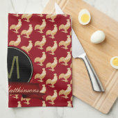 Golden Rooster Pattern Theedoek (Quarter Fold)
