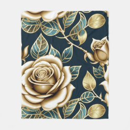Golden Roses With a Metallic Finish Fleece Deken
