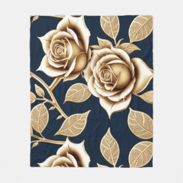 Golden Roses With A Metallic Finish Fleece Deken