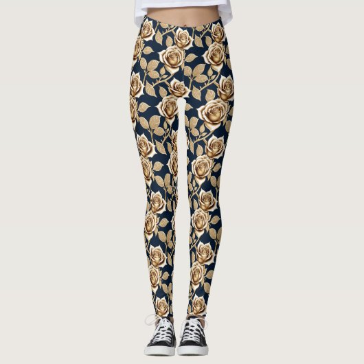 Golden Roses With A Metallic Finish Leggings (Voorkant)