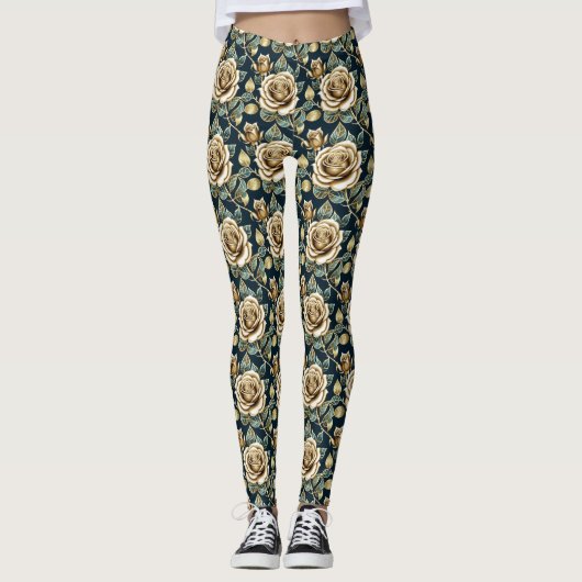 Golden Roses With a Metallic Finish Leggings (Voorkant)