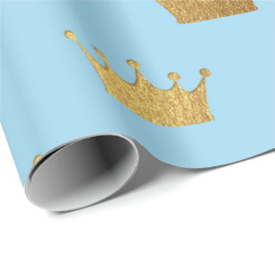 Golden Royal Blue King Crown Heraldic Princess Cadeaupapier