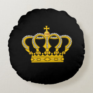 Golden Royal Crown op Black Round Pillow Rond Kussen