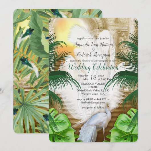 Golden Royal White Peacock Feathers Kaart (Voorkant / Achterkant)