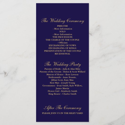 Golden Rozen Trouwprogramma - Blauw Programma (Achterkant)