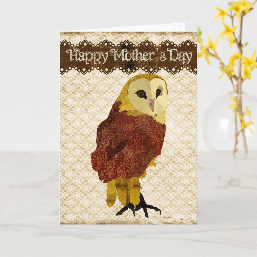 Golden Ruby Owl Carte de la fête des mères (Fleur jaune)