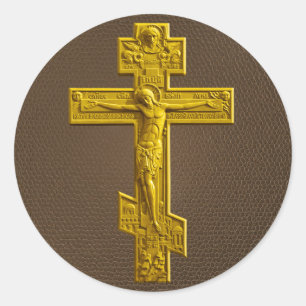 Golden Russisch orthodoxe kruis Ronde Sticker