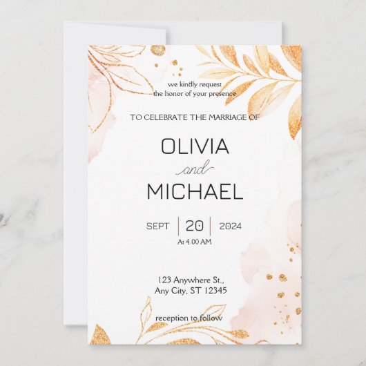 Golden Rustic Autumn Foliing Faire-part de mariage (Devant)