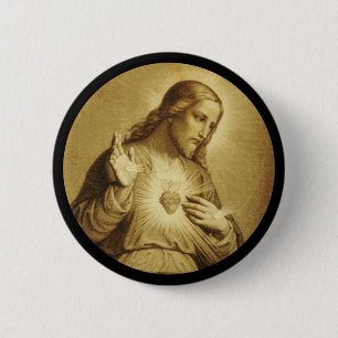 Golden Sacred Heart met Cross Ronde Button 5,7 Cm