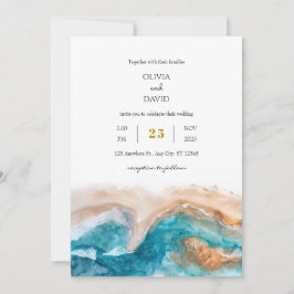 Golden Sand Turquoise Zee Waterverf Beach Wedding Kaart