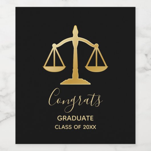 Golden Scales of Justice Law Thema Afstuderen Wijn Etiket (Enkel label)