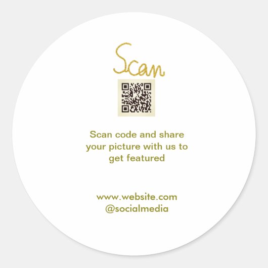 Golden Scan QR code glitter eenvoudige elegante be Ronde Sticker (Voorkant)