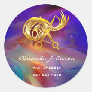 Golden Scissors Logo Hair Dresser Stylist Blue Ronde Sticker