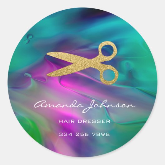 Golden Scissors Logo Hair Dresser Stylist Green Ronde Sticker (Voorkant)