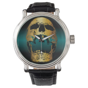 Golden Screaming Skull Metallic Gold Skull Horloge