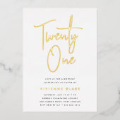 Golden Script 21st Birthday Party Folie Uitnodiging (Voorkant)