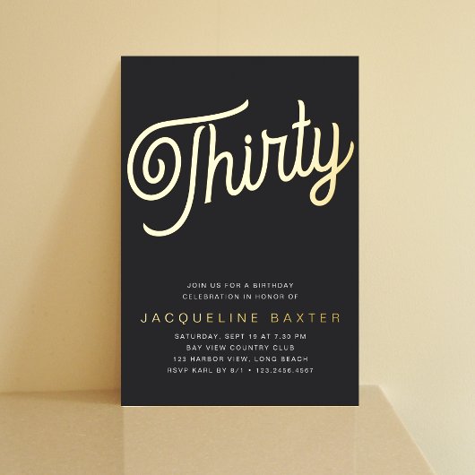 Golden Script 30th Birthday Party Folie Uitnodiging