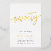 Golden Script 70th Birthday Party Folie Uitnodiging (Voorkant)