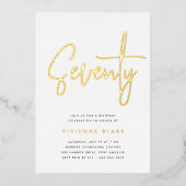Golden Script 70th Birthday Party Folie Uitnodiging (Voorkant)