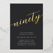 Golden Script 90th Birthday Party Folie Uitnodiging (Voorkant)