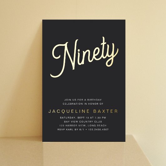 Golden Script 90th Birthday Party Folie Uitnodiging