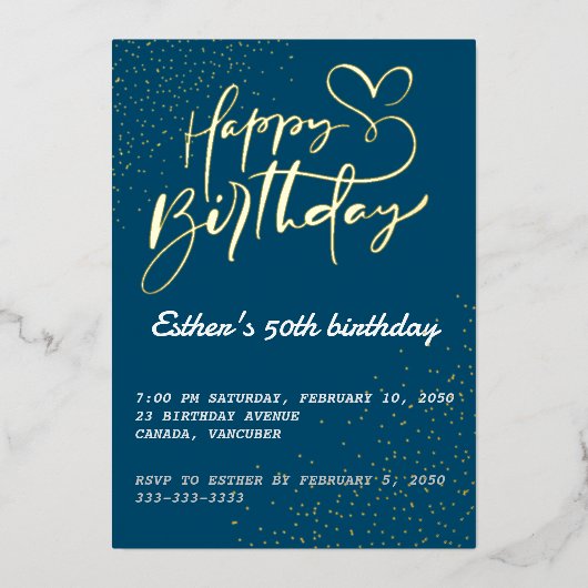 Golden Script Anniversaire Foil Invitation (Recto)