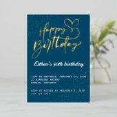 Golden Script Anniversaire Foil Invitation (Debout devant)