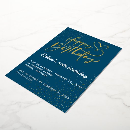 Golden Script Anniversaire Foil Invitation (Rotation)