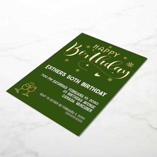 Golden Script Anniversaire Foil Invitation (Rotation)