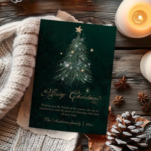 Golden Script Christmas Tree Feestdagenkaart