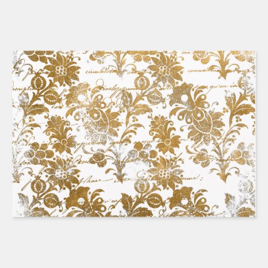 Golden  Script Grunge Pattern-ontkoppeling Inpakpapier Vel (Voorkant 3)