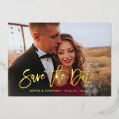 Golden Script | Moderne foto Elegant Save the Date Folie Uitnodiging (Voorkant)