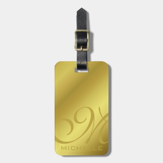Golden Script Monogrammed Bagagelabel (Voorkant verticaal)