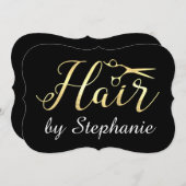 Golden Script Scissors Haarstylist Hair Salon Kaart (Voorkant / Achterkant)
