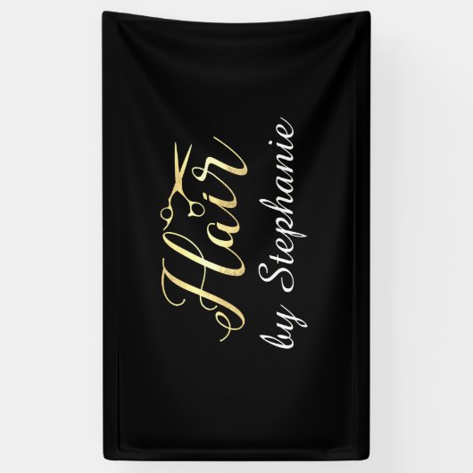 Golden Script Scissors Haarstylist Hair Salon Spandoek (Verticaal)