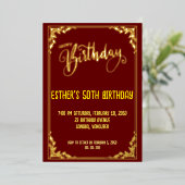 Golden Script Verjaardagsfeest Folie Uitnodiging (Staand Voorkant)