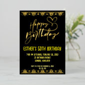 Golden Script Verjaardagsfeest Folie Uitnodiging (Staand Voorkant)