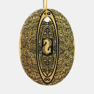 Golden Seahorse Mandala – Infinity Design Keramisch Ornament