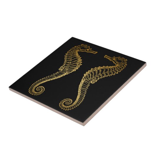 Golden Seahorse Tile Tegeltje (Zijkant)