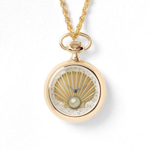 Golden Seashell en Pearl Bokeh Bling Horloge