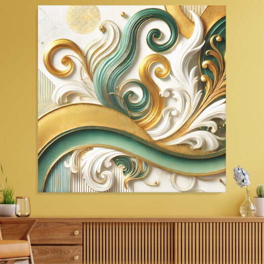 Golden Serenity - Abstracte elegantie canvaskunst Canvas Afdruk (Insitu (Woonkamer))