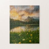 Golden Serenity: Mountain Lake Puzzle (Vertical)