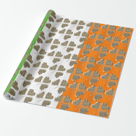 Golden Shamrock Clovers Irish Flag Ireland Chic Cadeaupapier (Uitgerold)