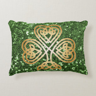 Golden Shamrock Green Faux Glitter Decoratief Kussen