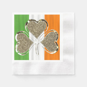 Golden Shamrock Irish Flag 3 Leaf Clover Chic Servetten