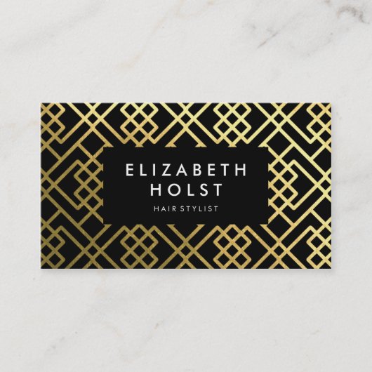 Golden Shine Black Geometric Pattern Visitekaartje (Voorkant)